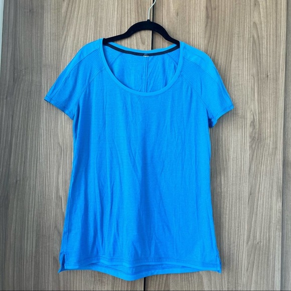 lululemon athletica Tops - Lululemon Short Sleeve Striped Shirt in Blue